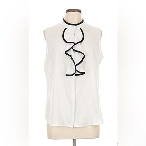 Calvin Klein White Blouse with Black Ruffle Trim